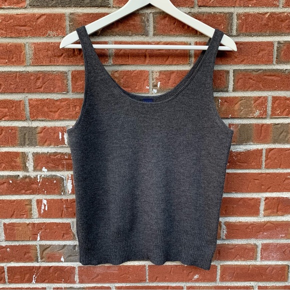 ❌ SOLD ❌  100% Merino Wool Grey Scoop Neck Knitted Cami Tank Top with Ribbed Hem - Picture 3 of 8